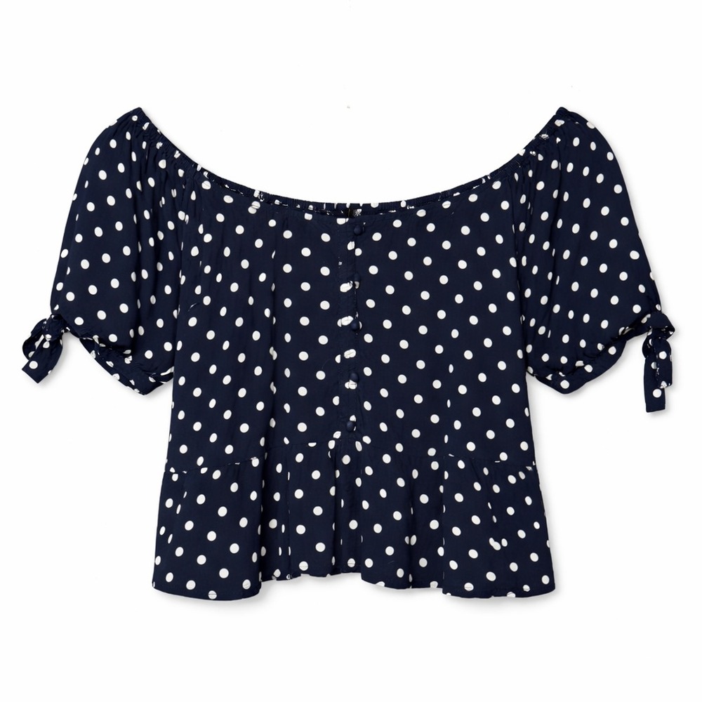 J.Crew French Girl Polka Dot Peplum Top Womens Size L Parisian Chic Off Shoulder